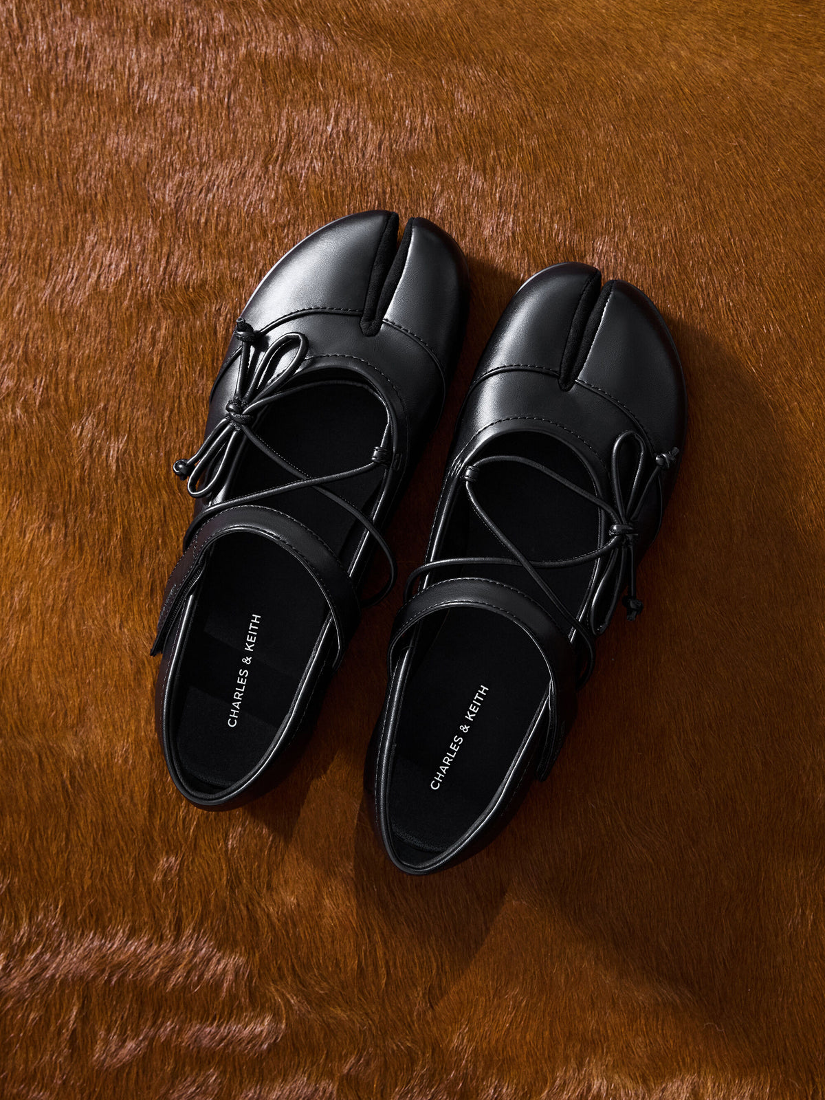 CHARLES & KEITH Recommended | Aether Lace-Up Split-Toe Mary Jane Flats - Black