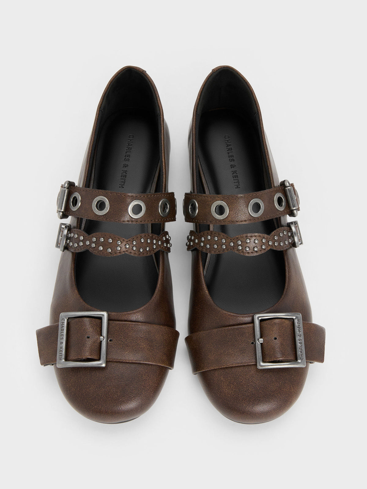 CHARLES & KEITH Discount | Aether Grommet Studded Mary Jane Flats - Dark Brown