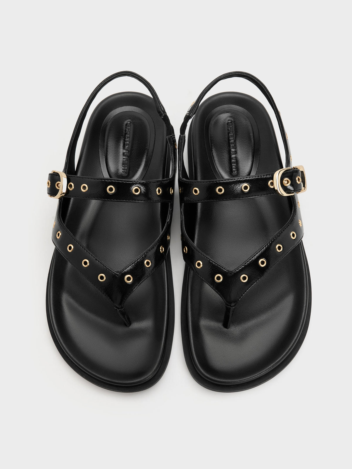 CHARLES & KEITH Discount | Grommet Thong Slingback Sandals - Black