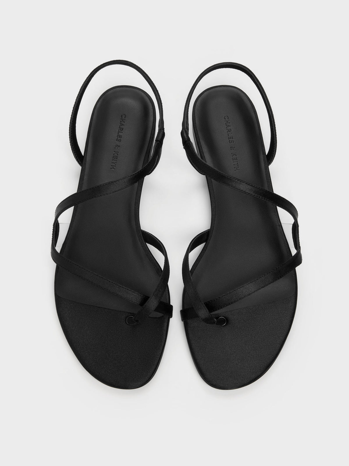 CHARLES & KEITH Great Value | Arden Satin Wavy Toe-Ring Sandals - Black Textured