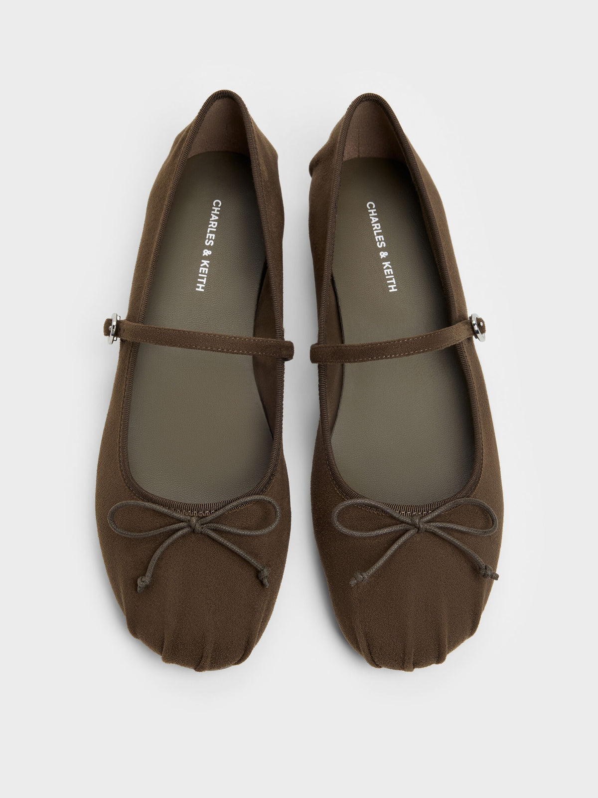 CHARLES & KEITH Smart Buy | Emiko Faux Suede Bow Mary Jane Flats - Chocolate Textured