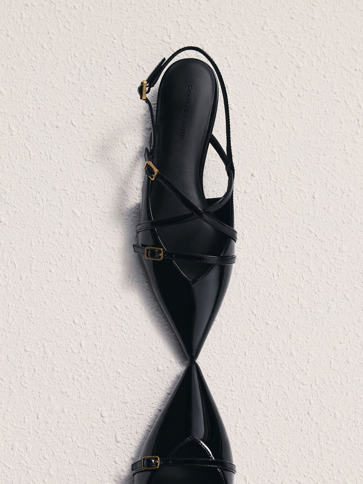 CHARLES & KEITH Trusted | Maybelle Patent Strappy Slingback Flats - Black Patent