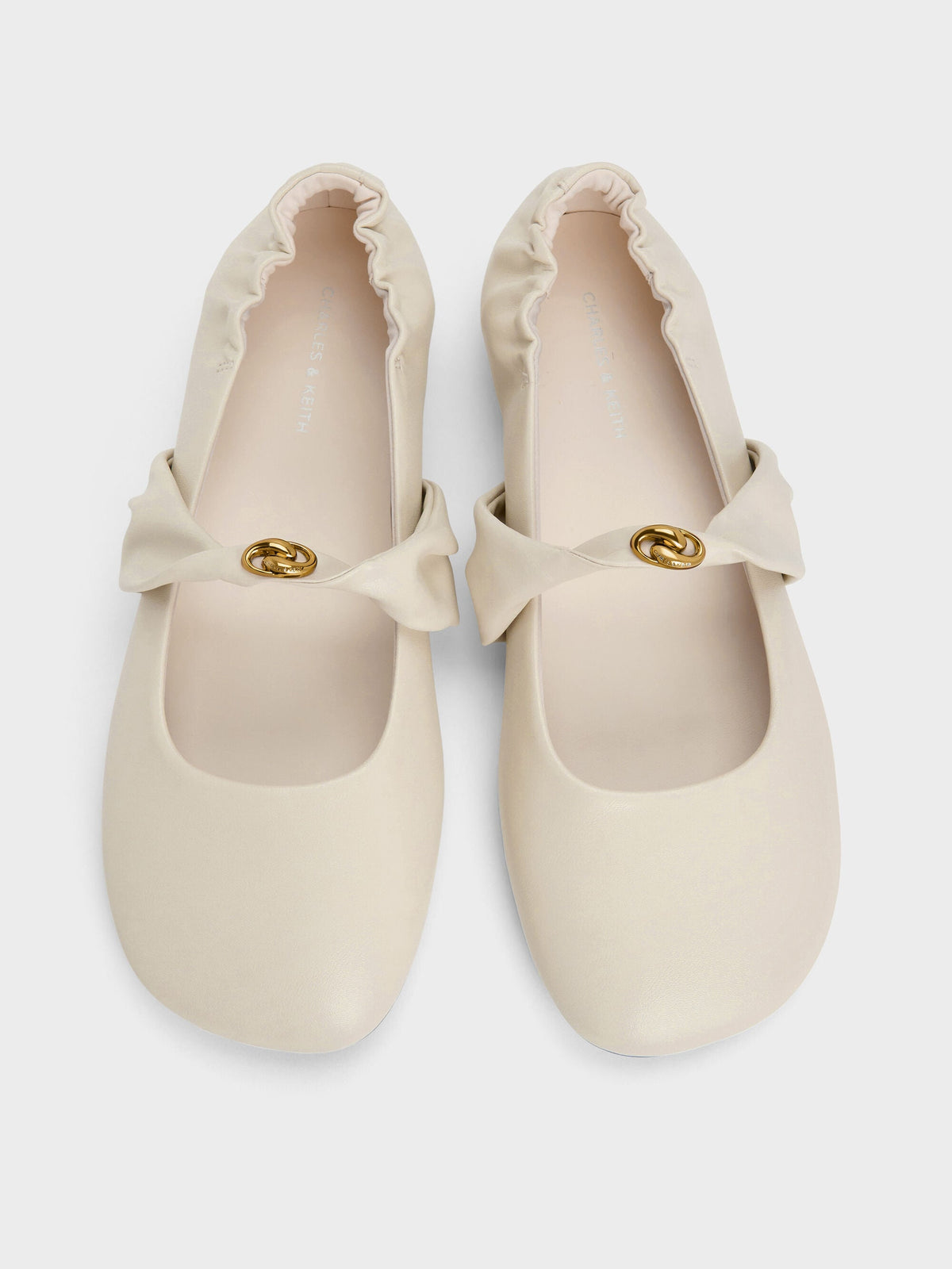 CHARLES & KEITH New | Metallic-Accent Twist-Strap Mary Jane Flats - Chalk