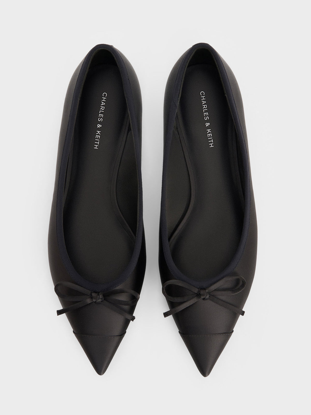 CHARLES & KEITH Discount | Briella Satin Cap-Toe Flats - Black Textured
