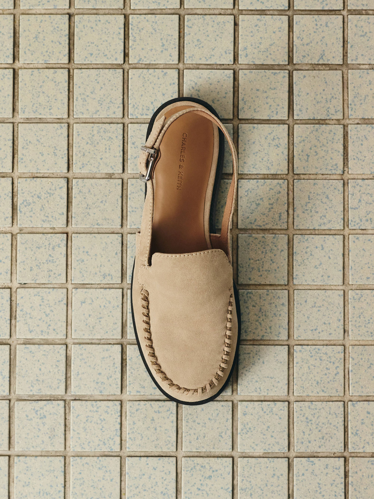 CHARLES & KEITH Popular | Gale Faux Suede Slingback Loafers - Beige