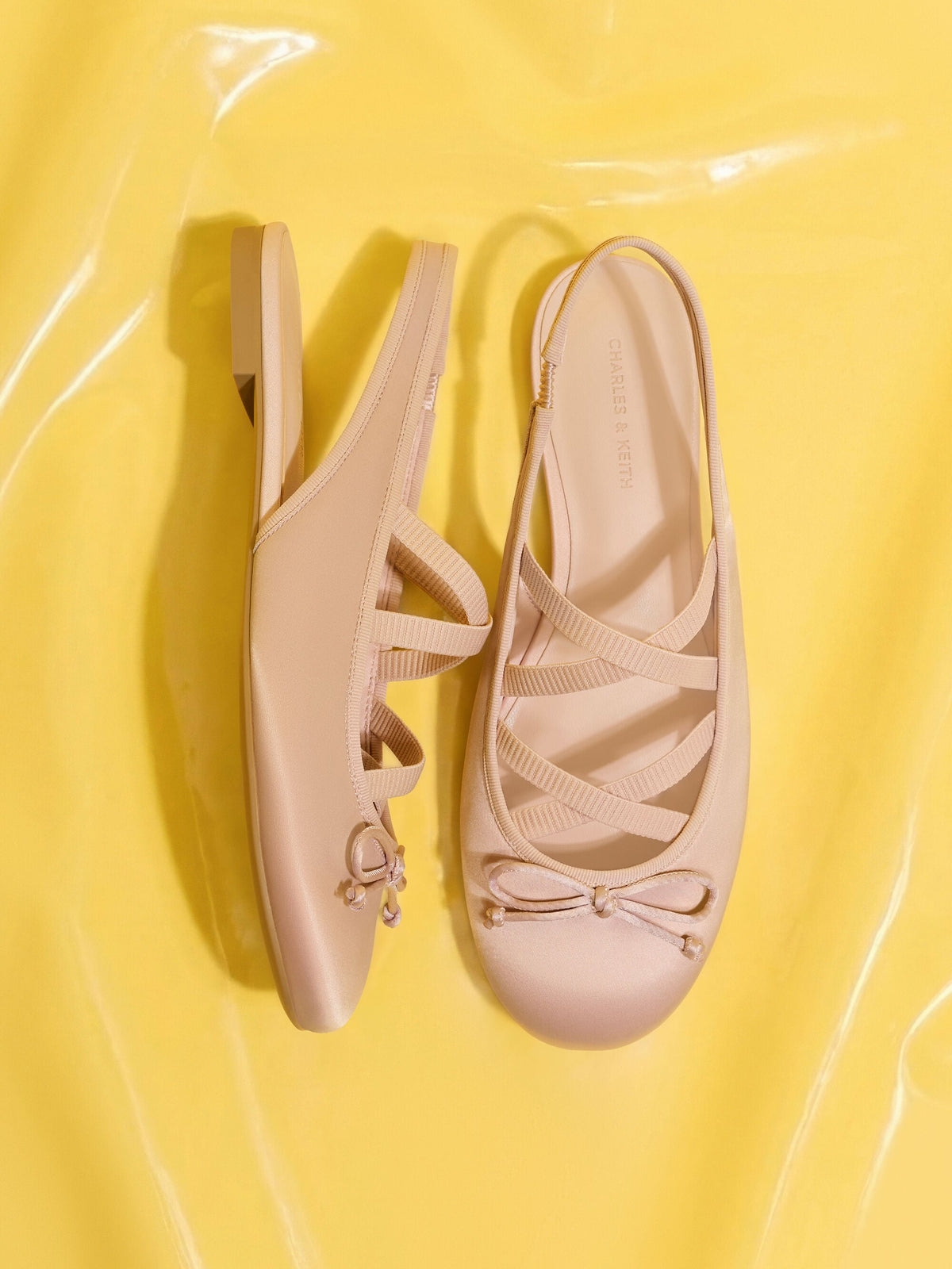 CHARLES & KEITH Sale | Satin Crossover Slingback Ballet Flats - Light Pink
