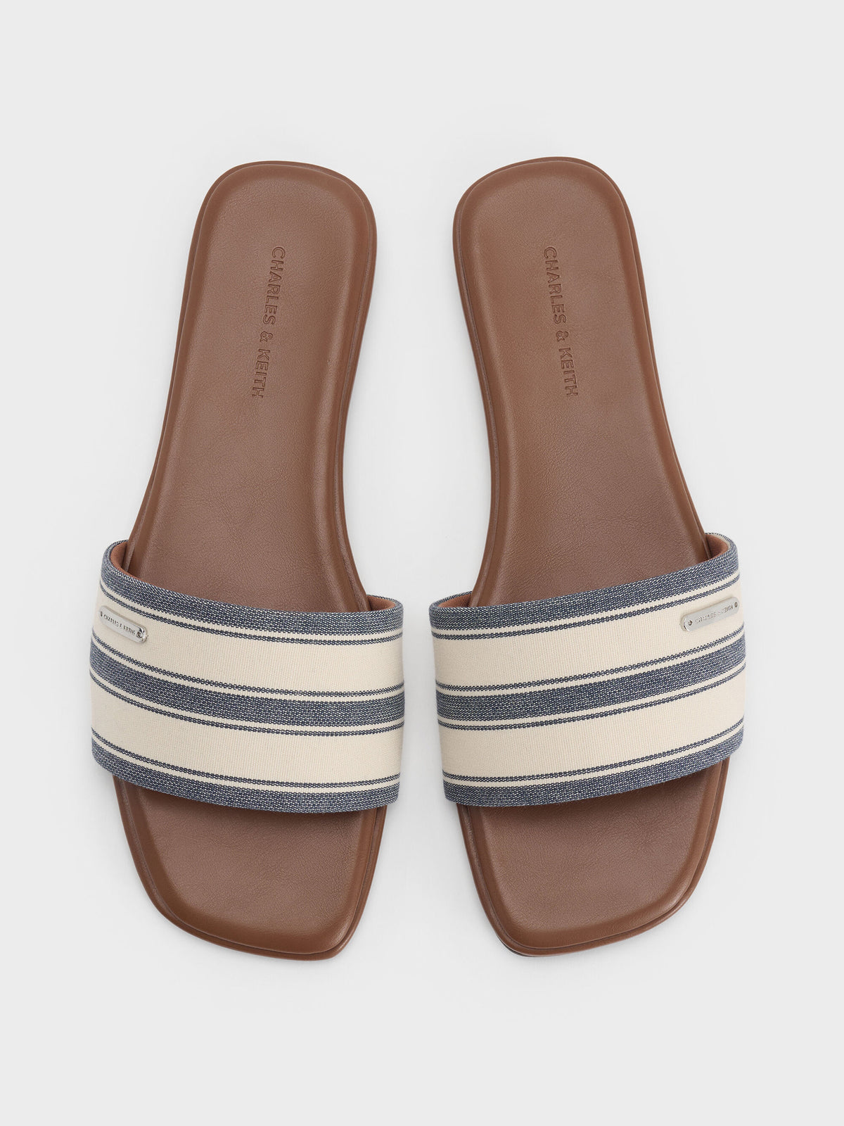 CHARLES & KEITH Trusted | Striped Square-Toe Slide Sandals - Dark Blue