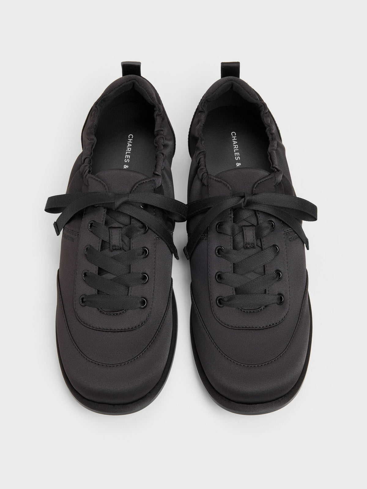 CHARLES & KEITH Quality | Satin Ruched Sneakers - Black Textured