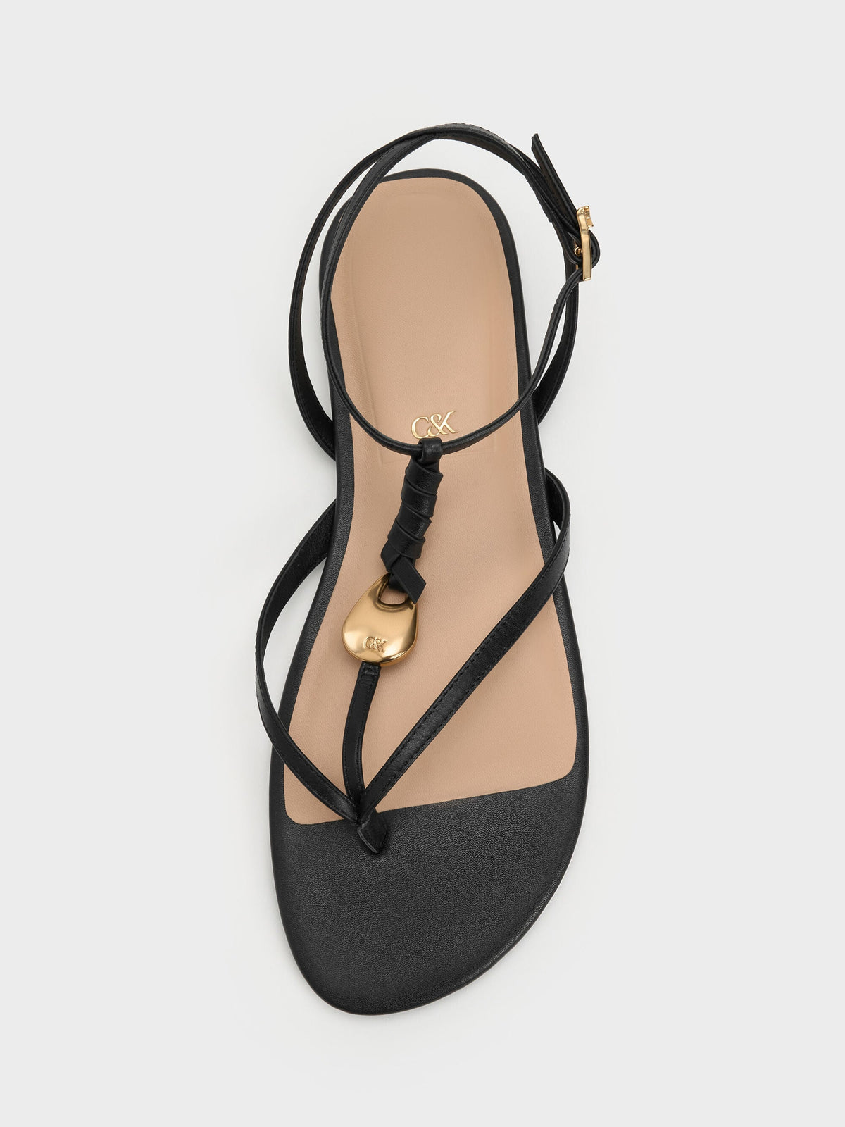 CHARLES & KEITH Special Offer | Adema Leather Strappy Thong Sandals - Black