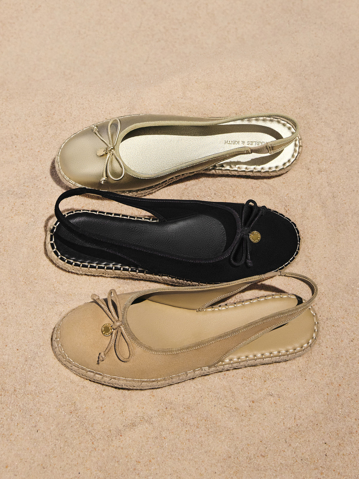 CHARLES & KEITH Trending | Faux Suede Bow Slingback Espadrilles - Sand