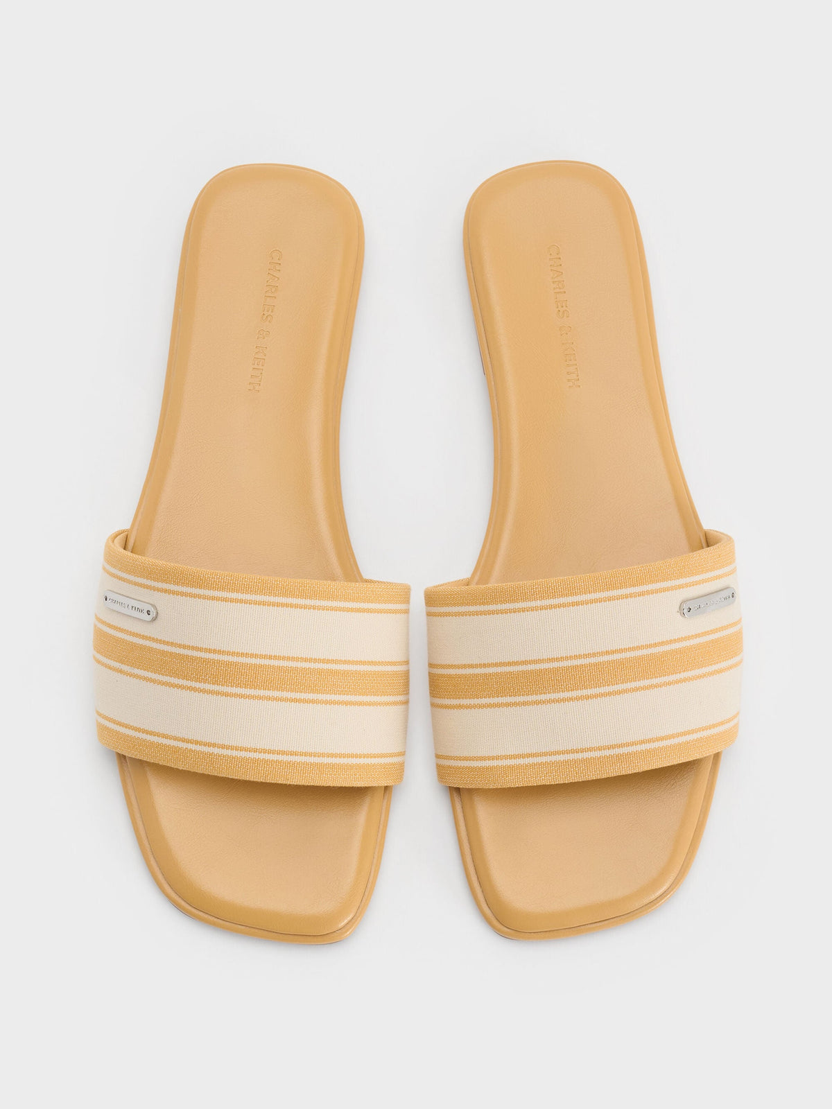 CHARLES & KEITH Everyday | Striped Square-Toe Slide Sandals - Yellow