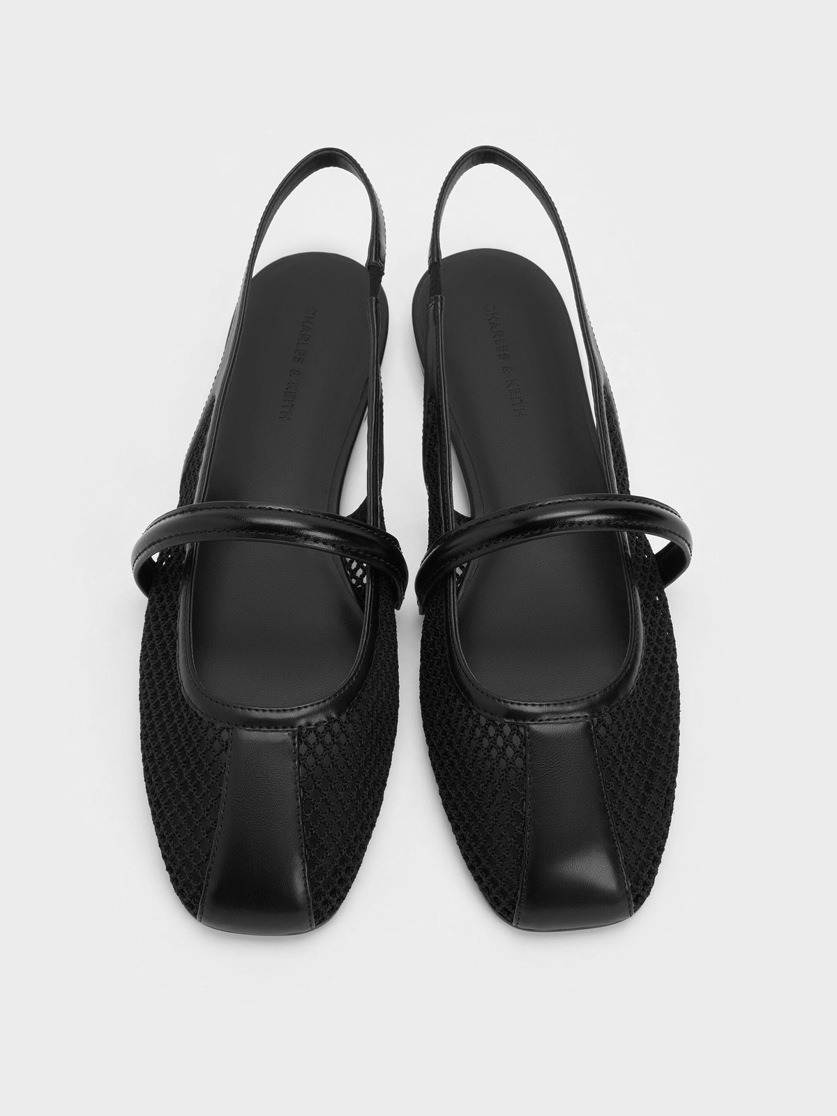 CHARLES & KEITH Trusted | Ellory Mesh Slingback Mary Jane Flats - Black Textured