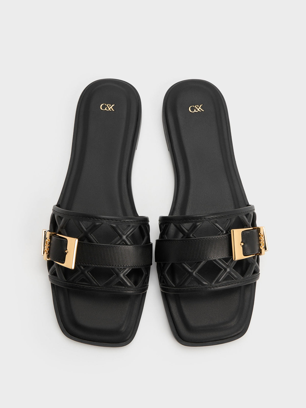 CHARLES & KEITH Everyday | Whitney Leather Cut-Out Slide Sandals - Black