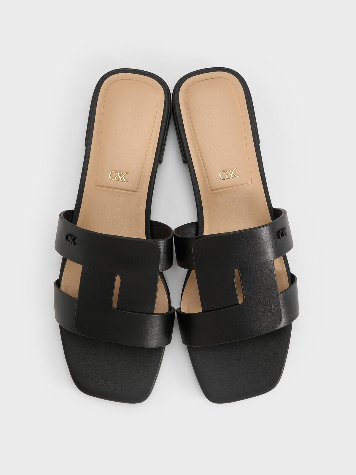 CHARLES & KEITH Classic | Petina Leather Slide Sandals - Black