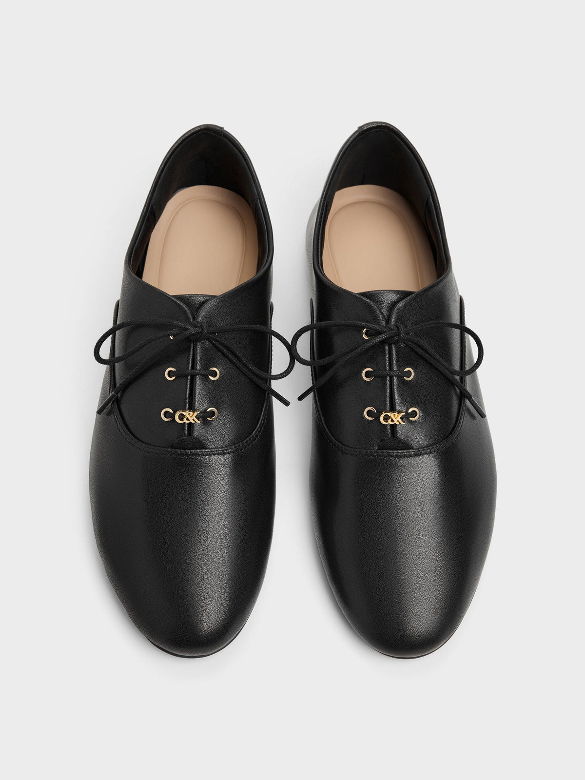 CHARLES & KEITH Value | Pippa Leather Derby Flats - Black