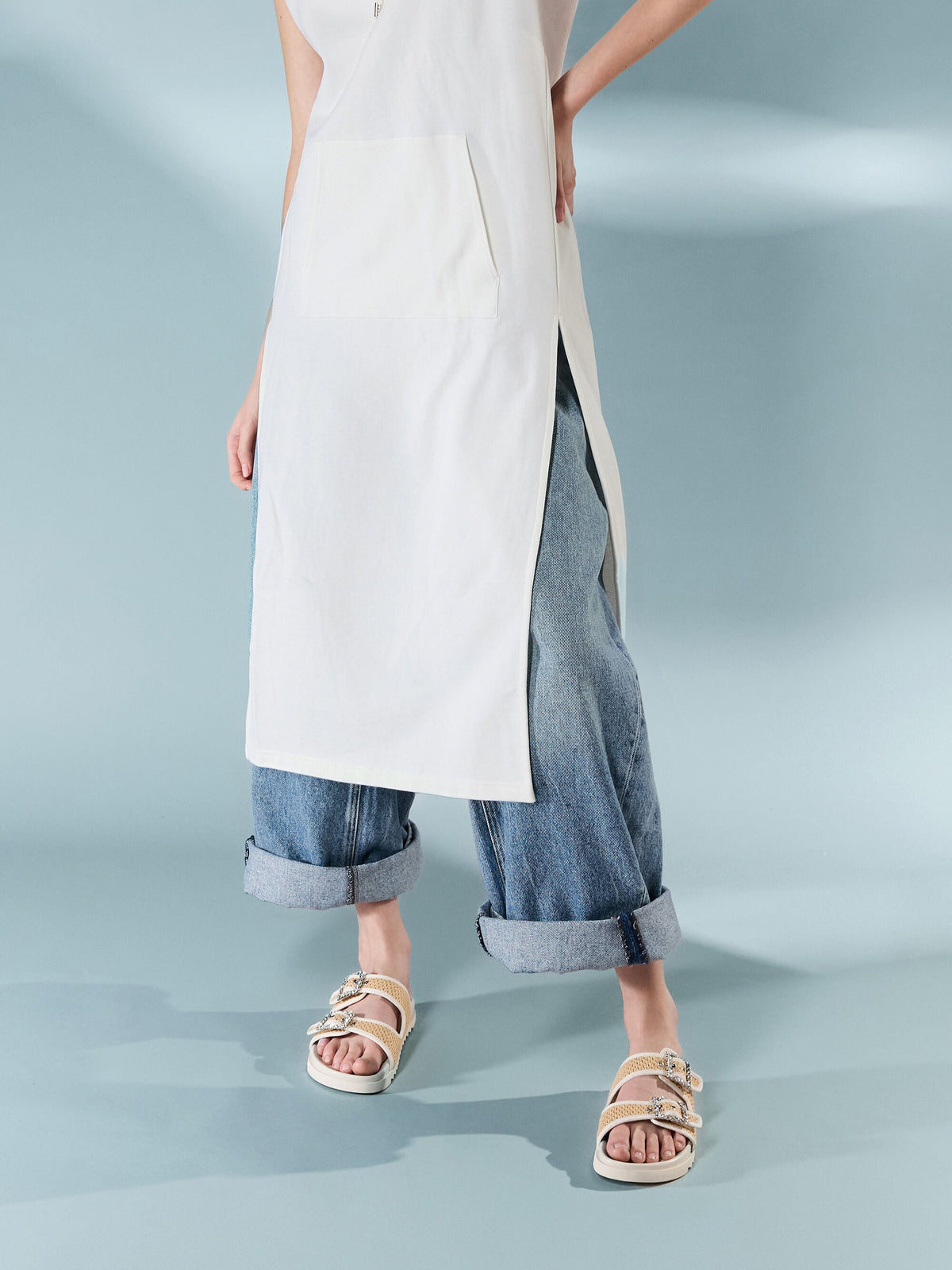 CHARLES & KEITH Value | Raffia Gem-Buckle Double-Strap Sandals - Sand