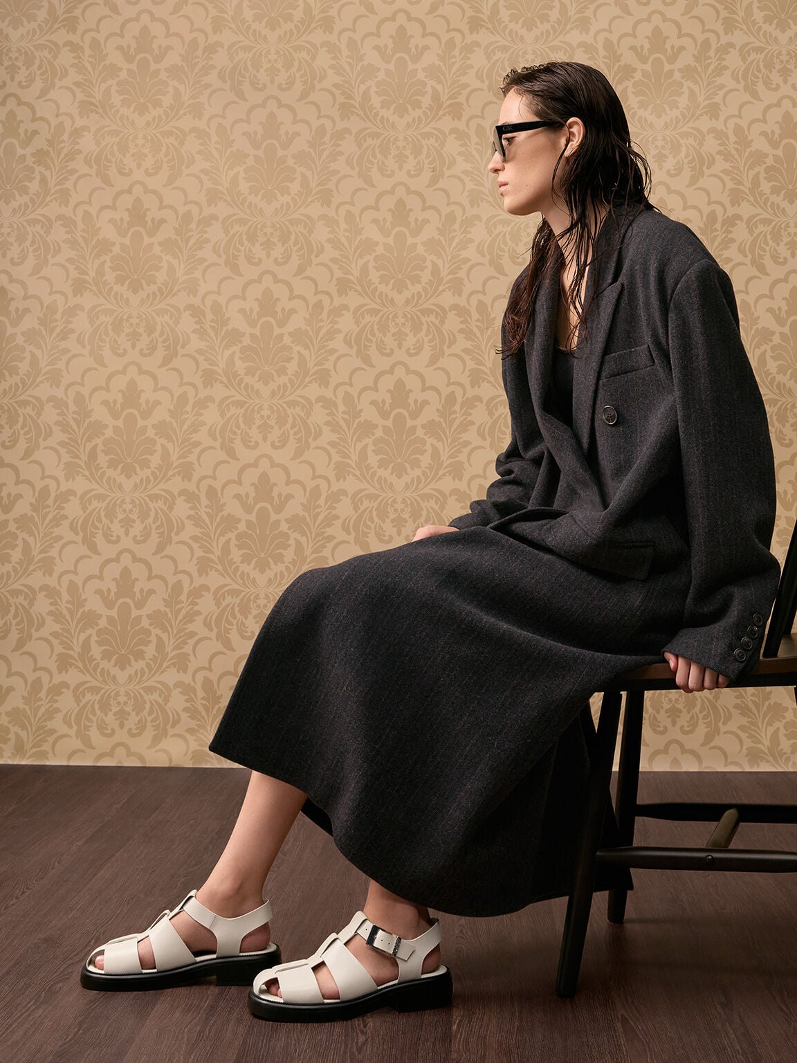 CHARLES & KEITH Featured | Leather Caged Sandals - Chalk