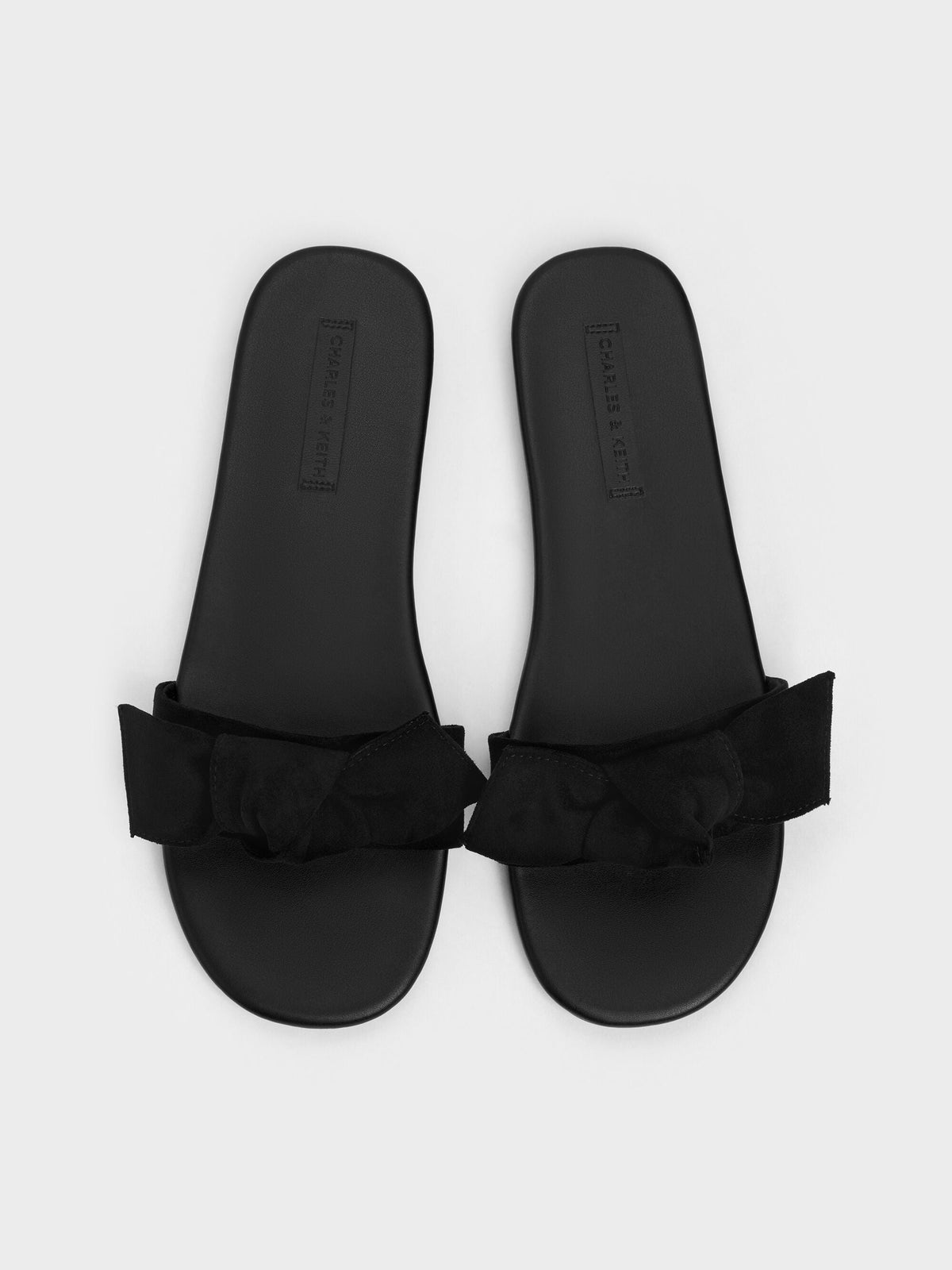 CHARLES & KEITH Featured | Anika Faux Suede Knot-Bow Slides - Black Textured