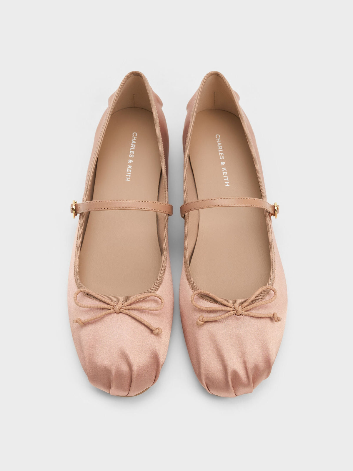 CHARLES & KEITH Top Pick | Emiko Satin Bow Mary Jane Flats - Nude