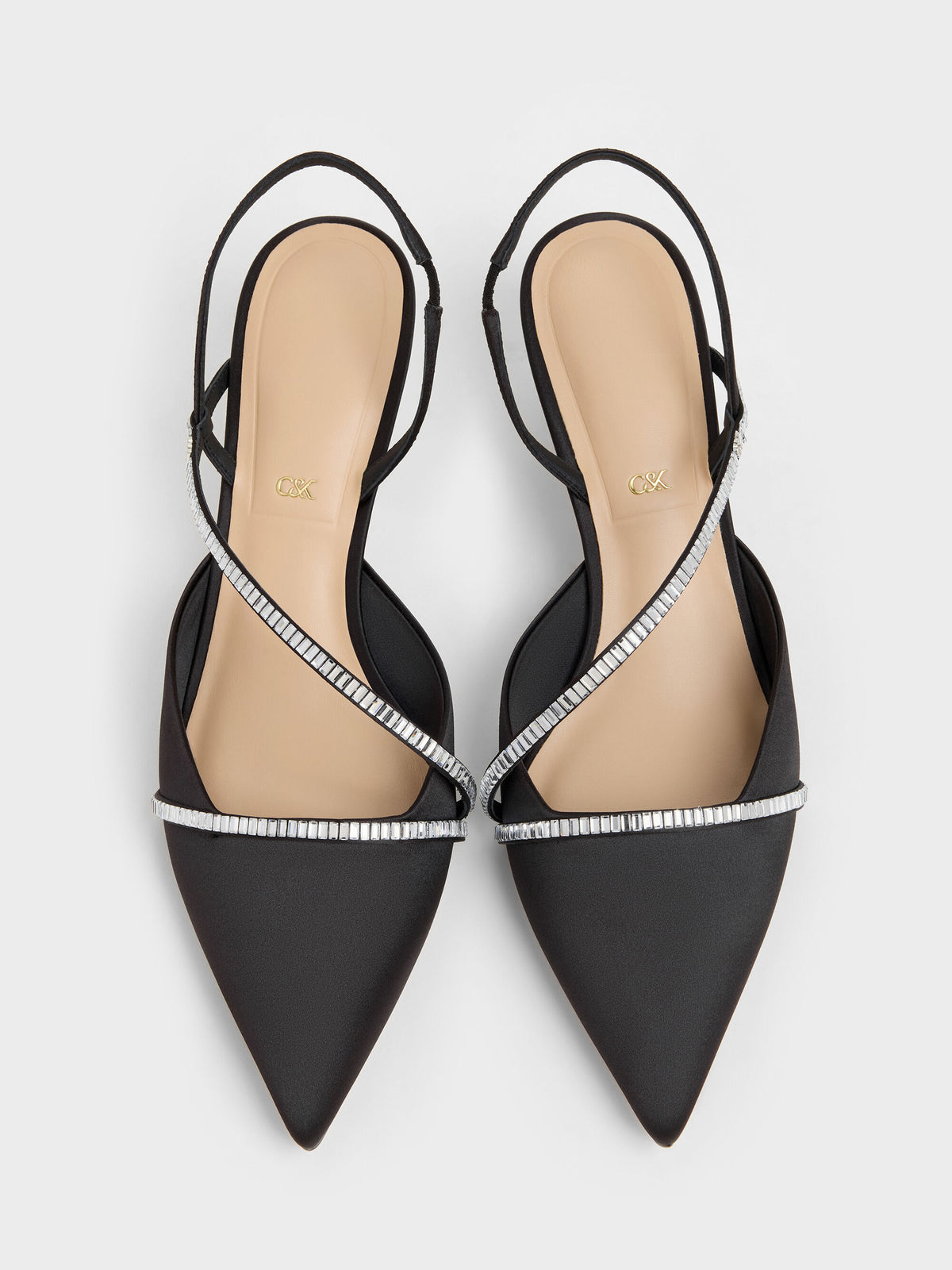 CHARLES & KEITH Signature | Gem Slingback Kitten Heels - Black Textured