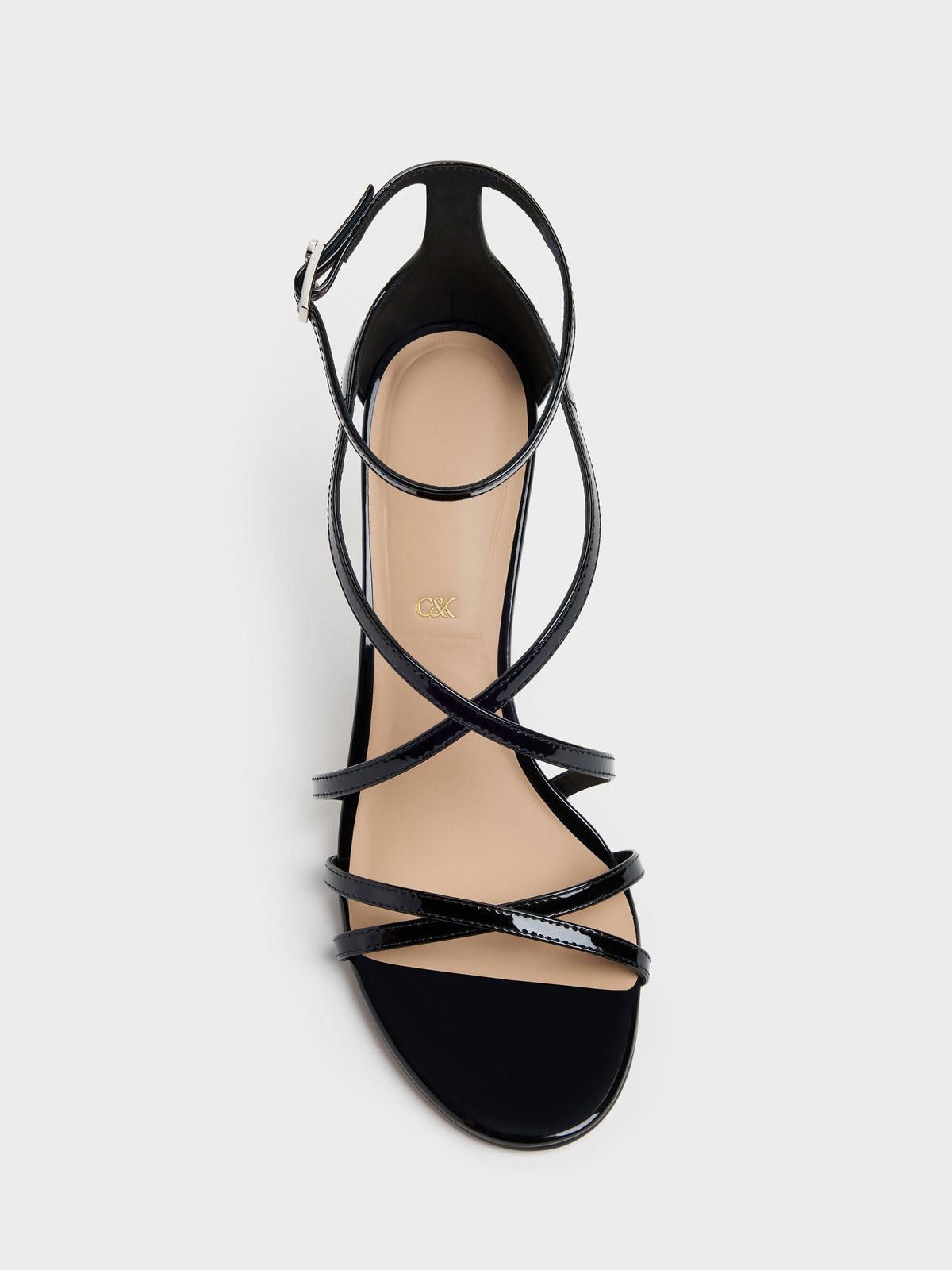 CHARLES & KEITH Signature | Patent Leather Strappy Stiletto Sandals - Black Patent