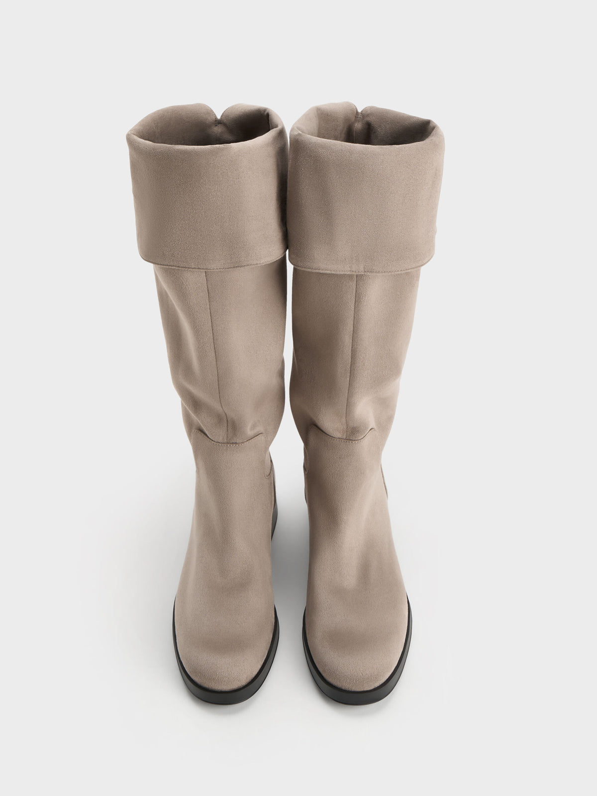 CHARLES & KEITH Special Offer | Louisa Faux Suede Fold-Over Thigh-High Boots - Taupe