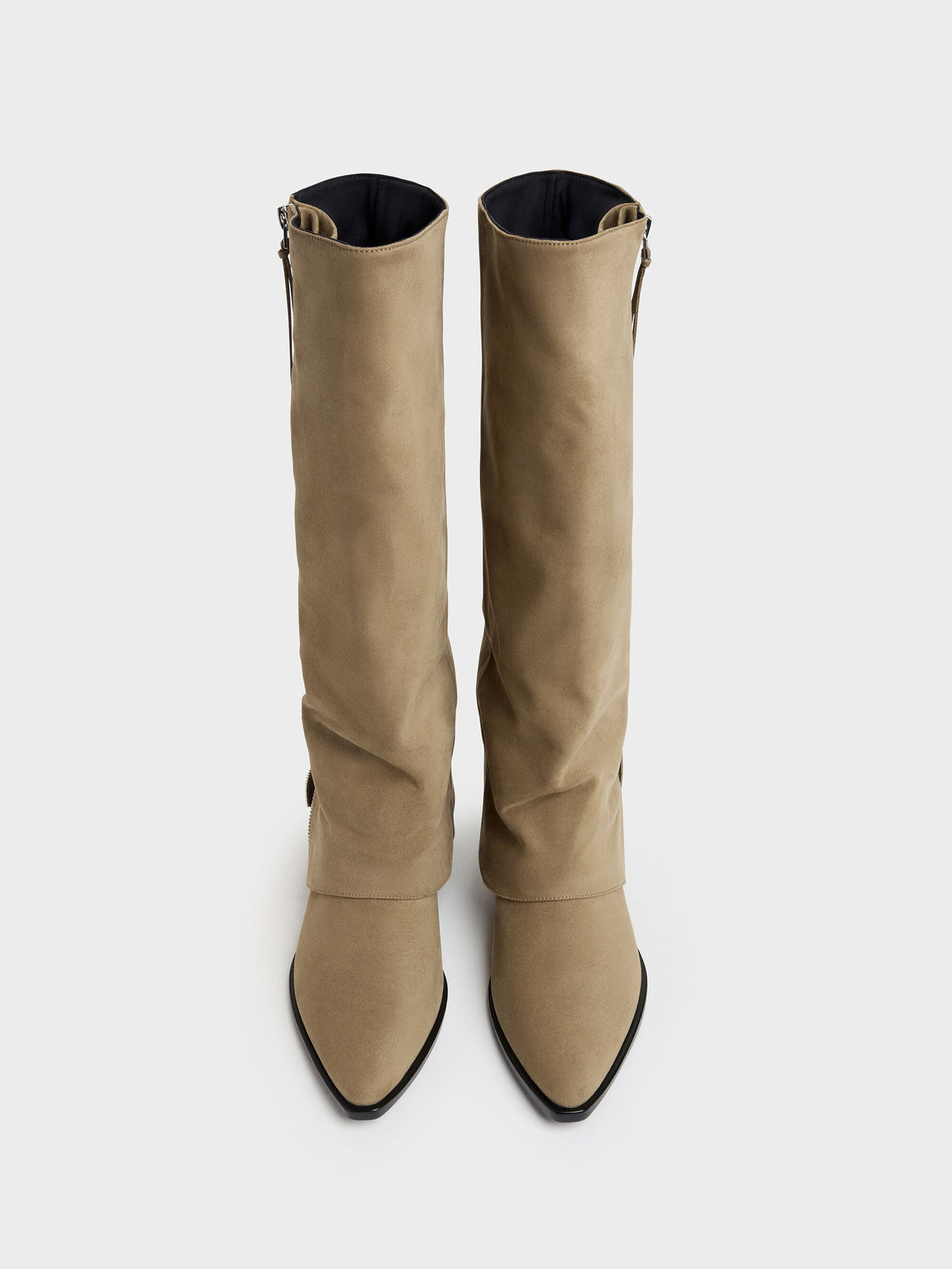 CHARLES & KEITH Top Pick | Aether Faux Suede Tassel-Zip Knee-High Boots - Khaki
