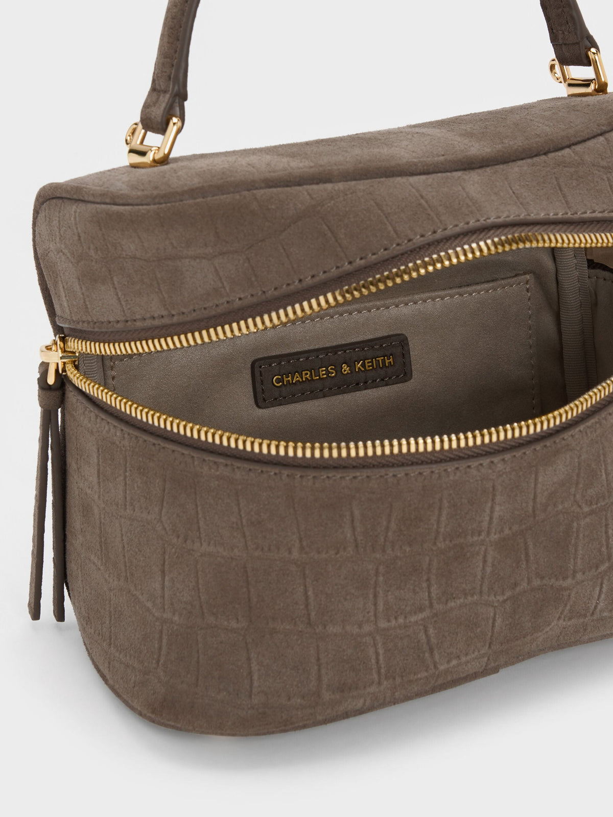 CHARLES & KEITH Popular | Pansy Croc-Effect Vanity Bag - Stone Grey