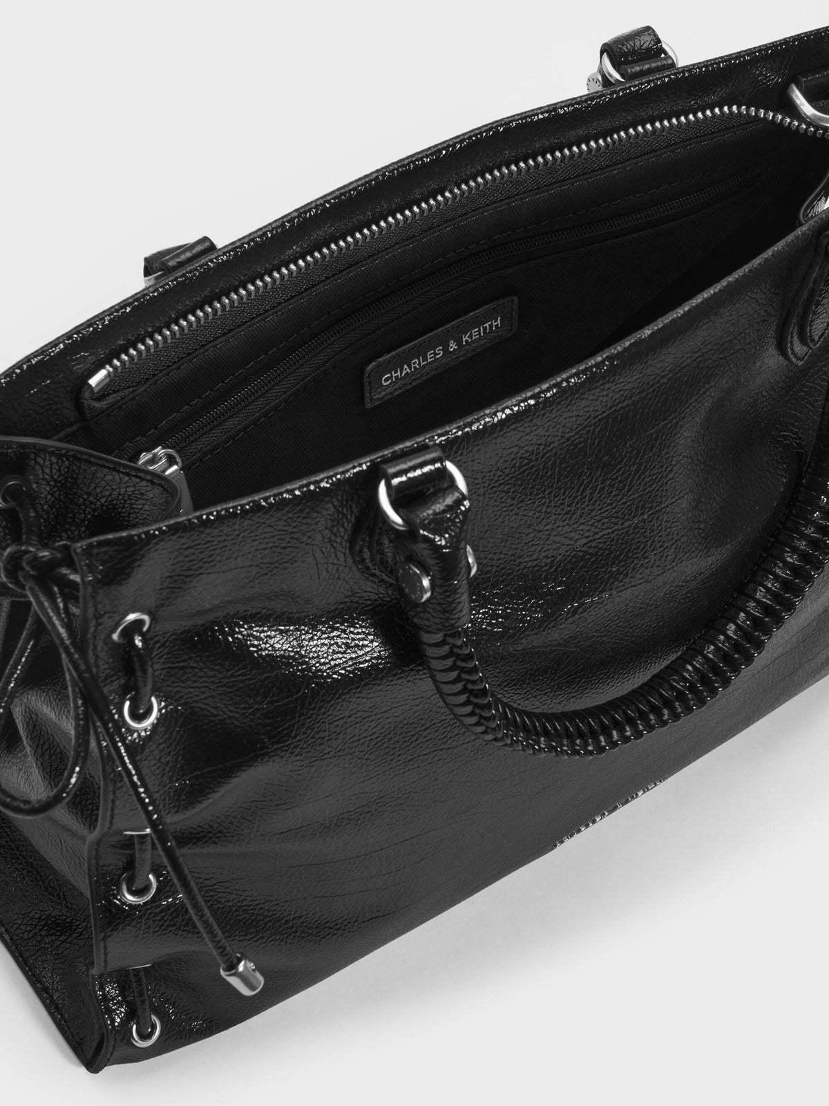 CHARLES & KEITH Discount | Large Nylah Grommet Lace-Up Tote Bag - Noir