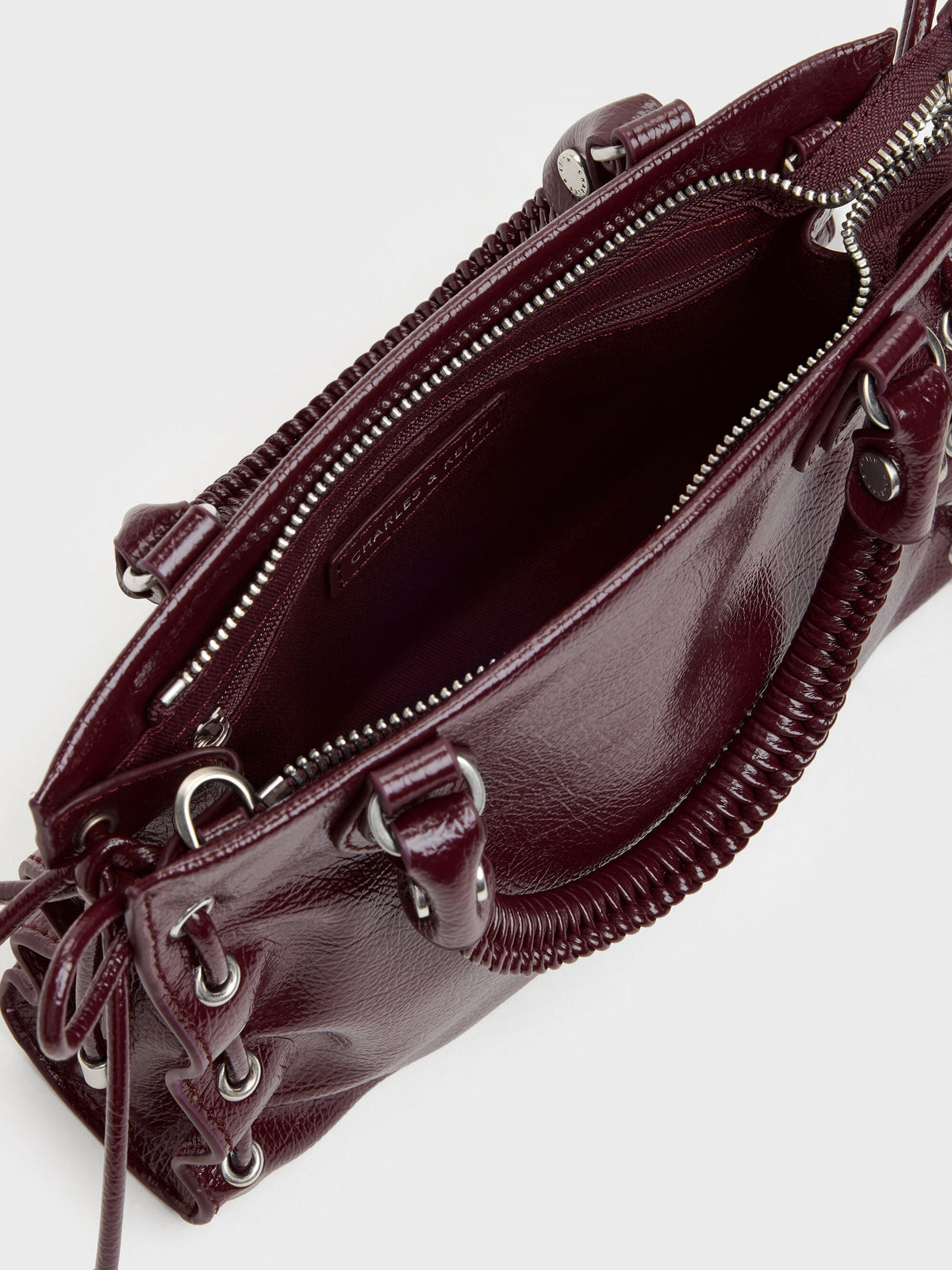 CHARLES & KEITH Quality | Mini Nylah Grommet Lace-Up Tote Bag - Wineberry Red