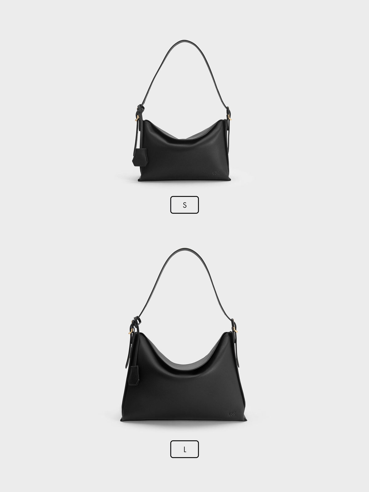 CHARLES & KEITH Featured | Leather Top-Flap Hobo Bag - Black