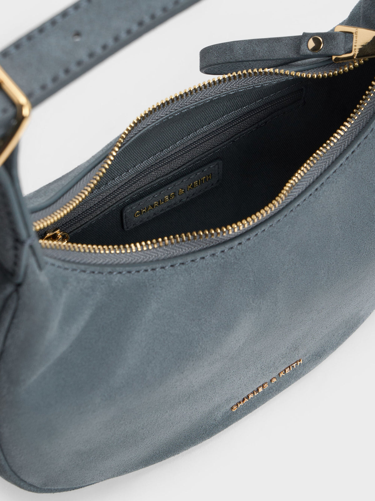 CHARLES & KEITH Latest | Vega Faux Suede Hobo Bag - Smoky Blue