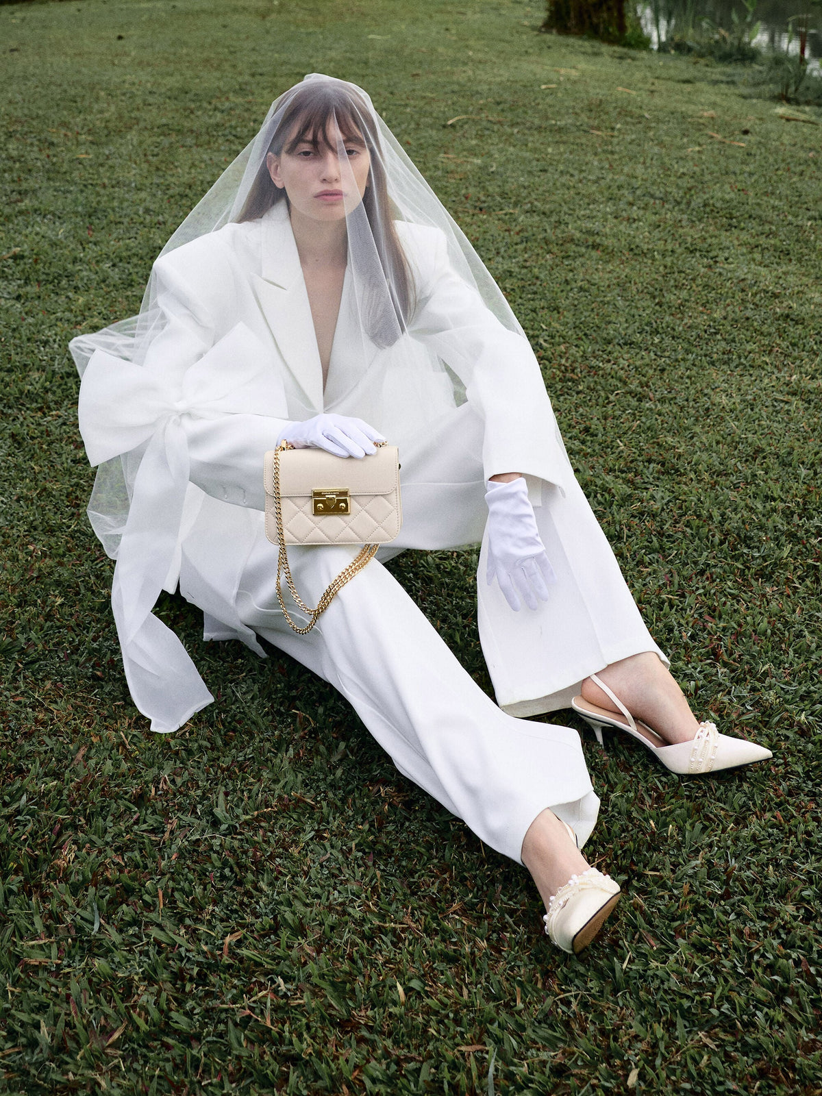 CHARLES & KEITH Exclusive | Leda Beaded Satin Ankle-Strap Pumps - White