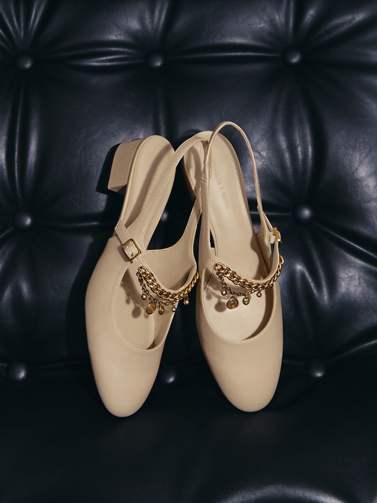 CHARLES & KEITH Sale | Double-Chain Charm Mary Jane Slingback Pumps - Chalk