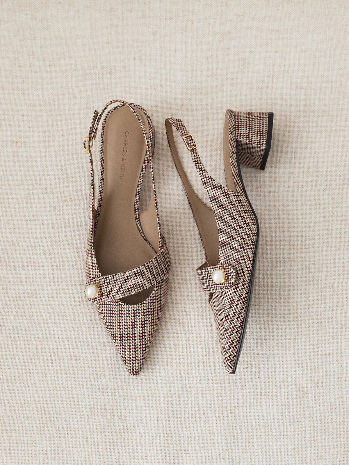 CHARLES & KEITH Special Offer | Marie Checkered Pearl Slingback Pumps - Multi