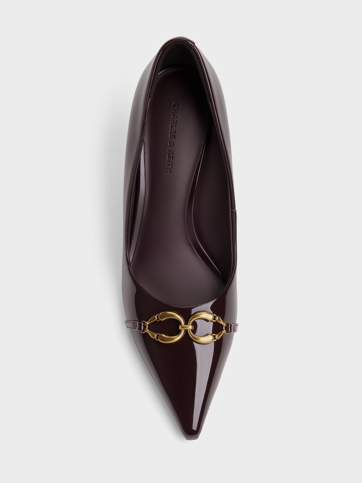 CHARLES & KEITH Quality | Patent Metallic-Buckle Pointed Pumps - Burgundy