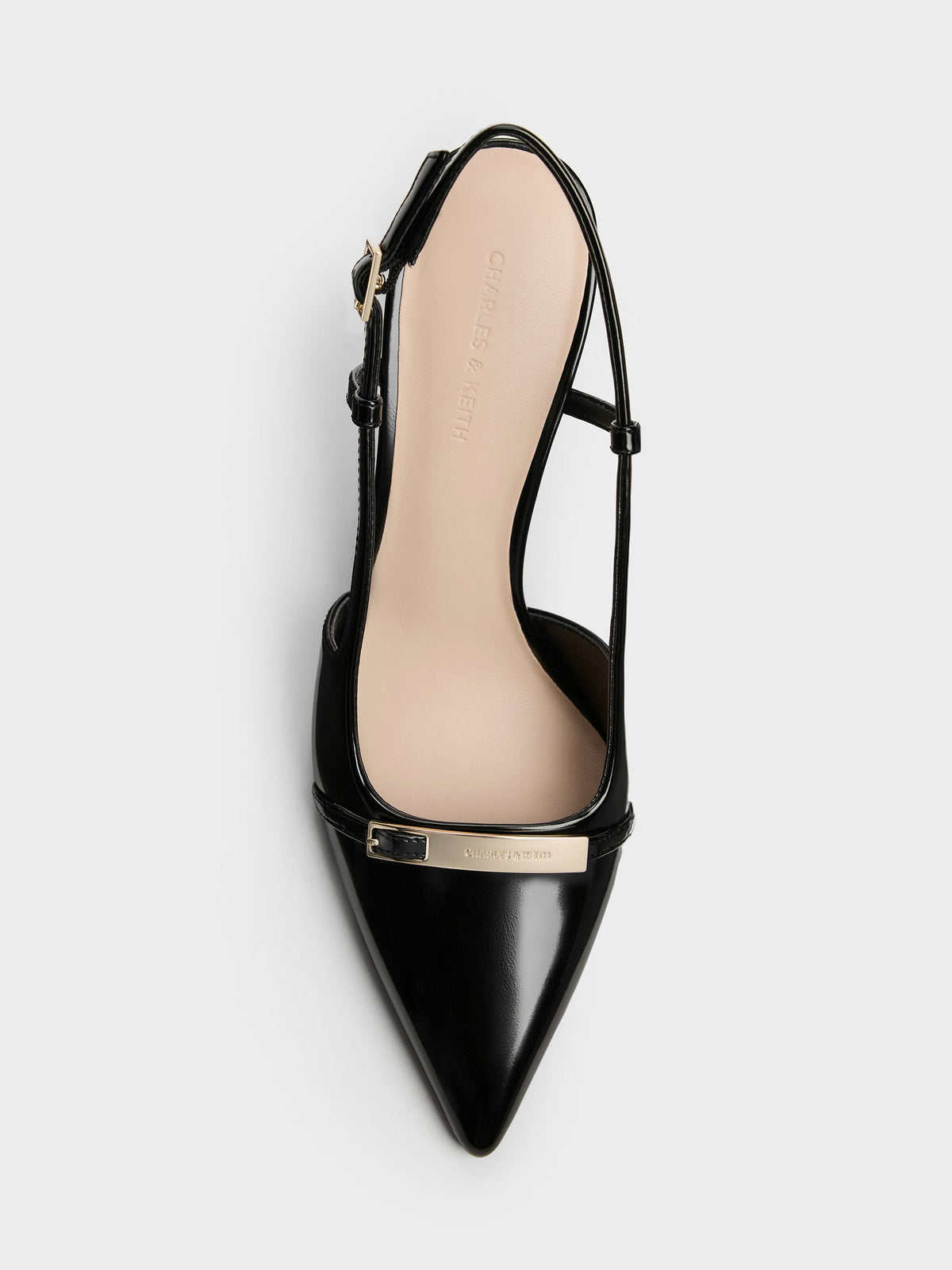 CHARLES & KEITH Best Seller | Metallic-Bar Pointed Slingback Pumps - Black Box