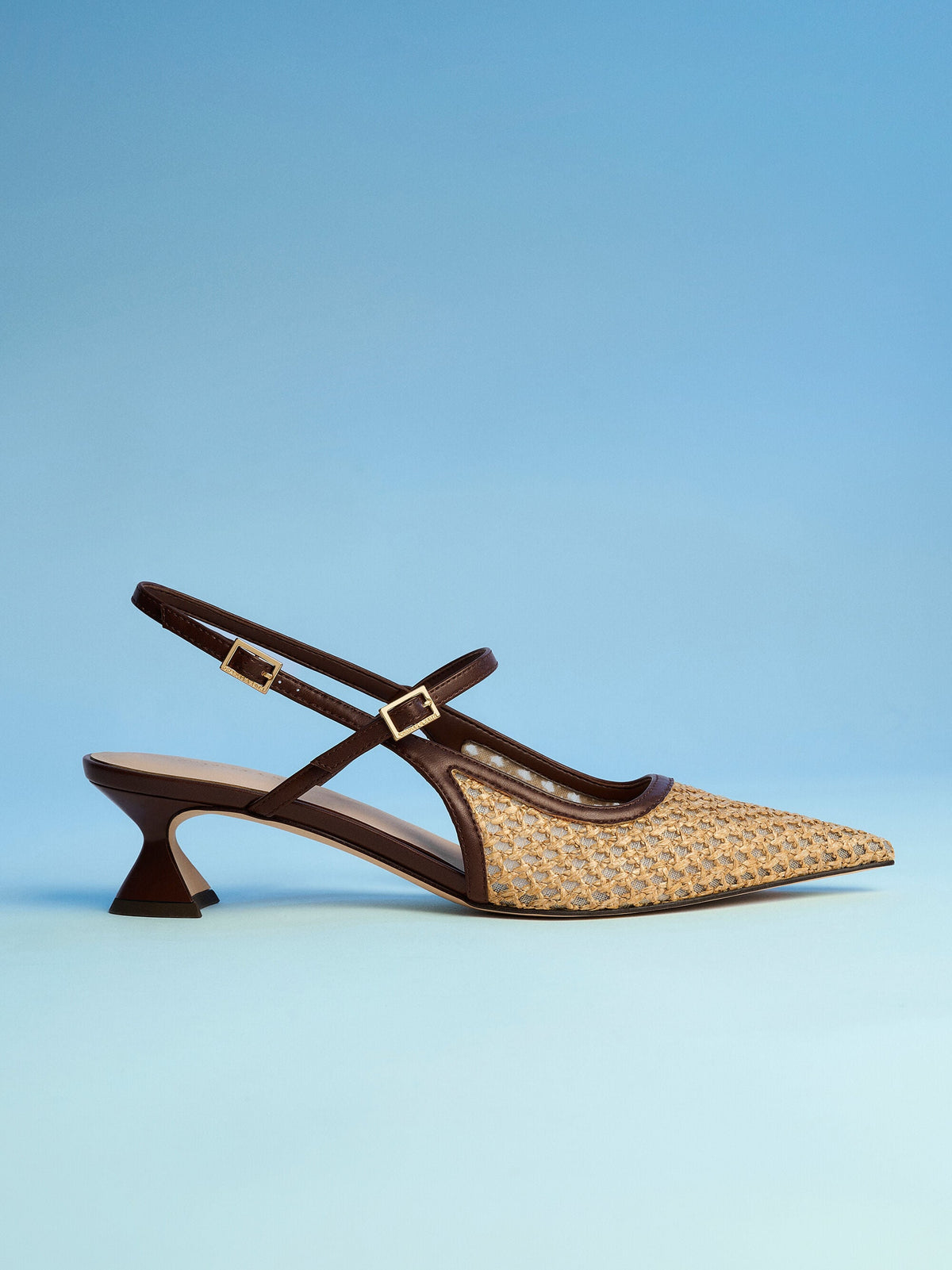 CHARLES & KEITH Featured | Raffia Sculptural-Heel Slingback Pumps - Dark Brown Textured
