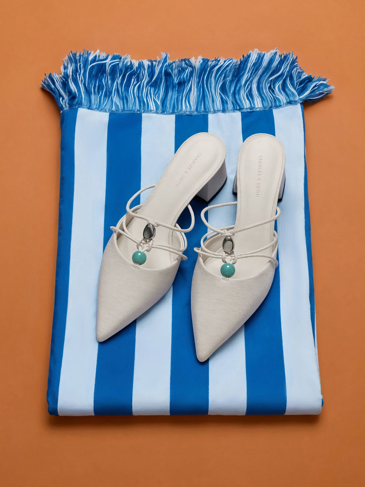 CHARLES & KEITH Discount | Georgie Linen Bead Pointed Mules - Chalk