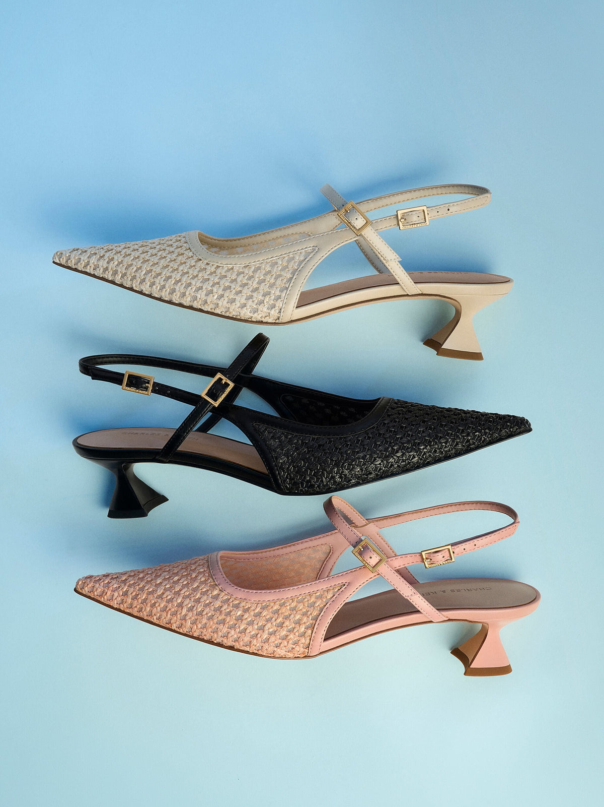 CHARLES & KEITH Deals | Raffia Sculptural-Heel Slingback Pumps - Beige