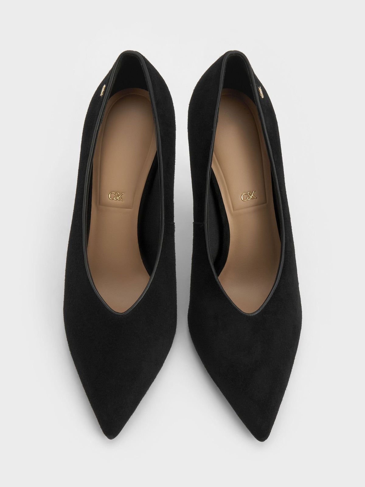 CHARLES & KEITH Everyday | Leather & Suede Pointed Pumps - Black Textured