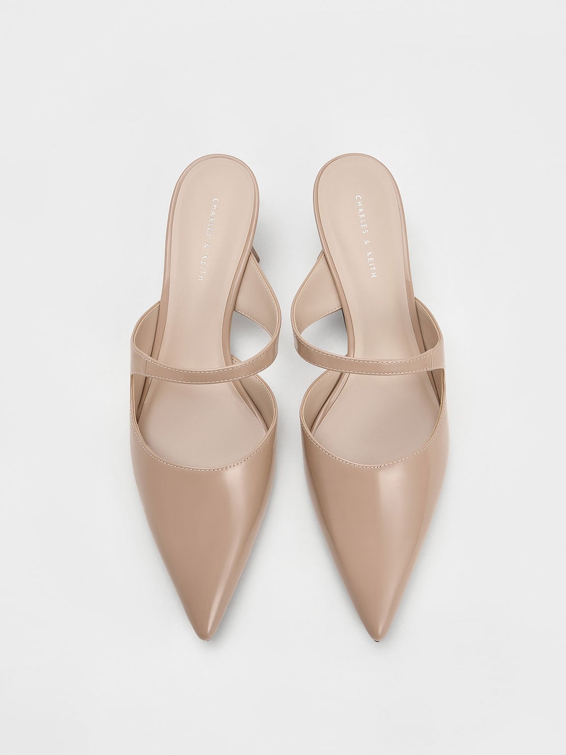 CHARLES & KEITH Signature | Vada Patent Asymmetric Sculptural Heel Pumps - Nude