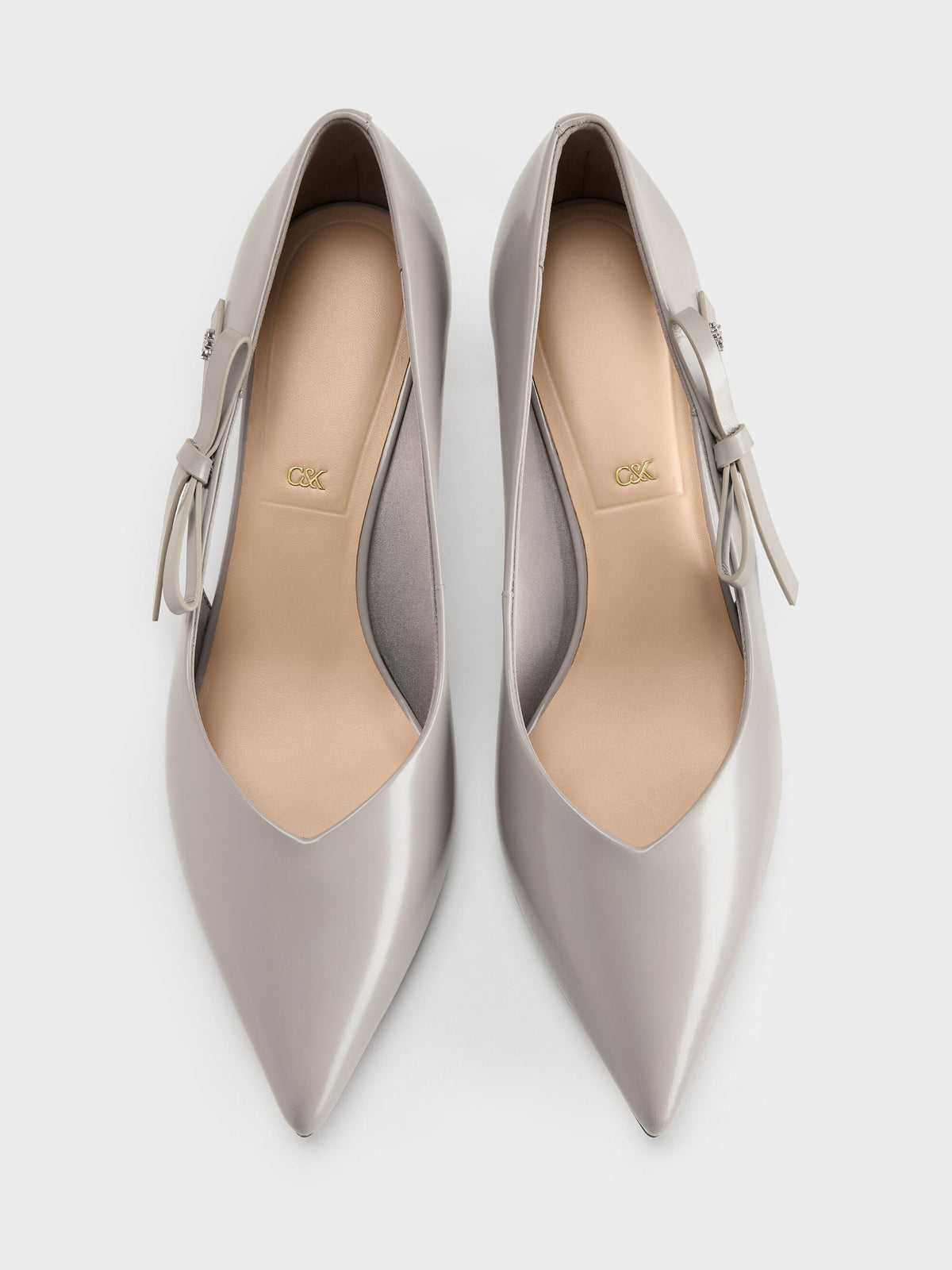CHARLES & KEITH Customer Favorite | Anastasia Leather Kitten Heels - Grey