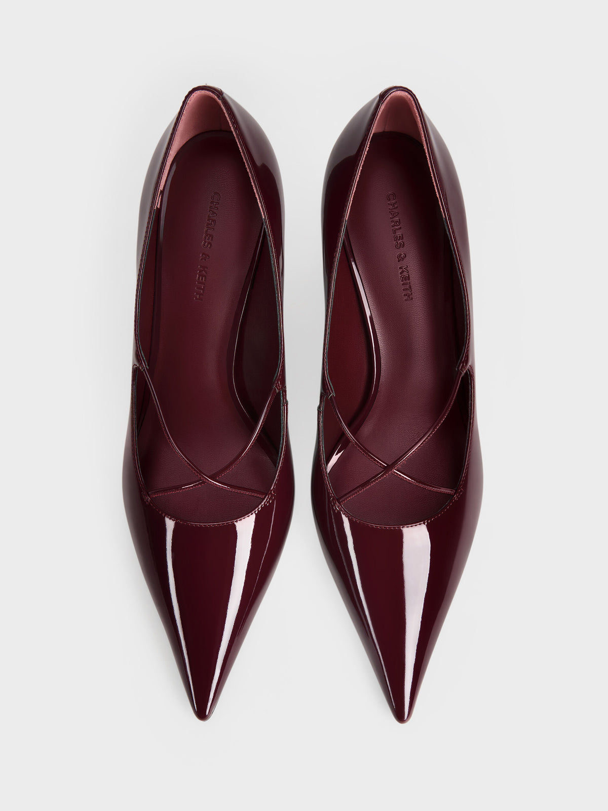 CHARLES & KEITH Recommended | Patent Crossover Pointed Pumps - Burgundy
