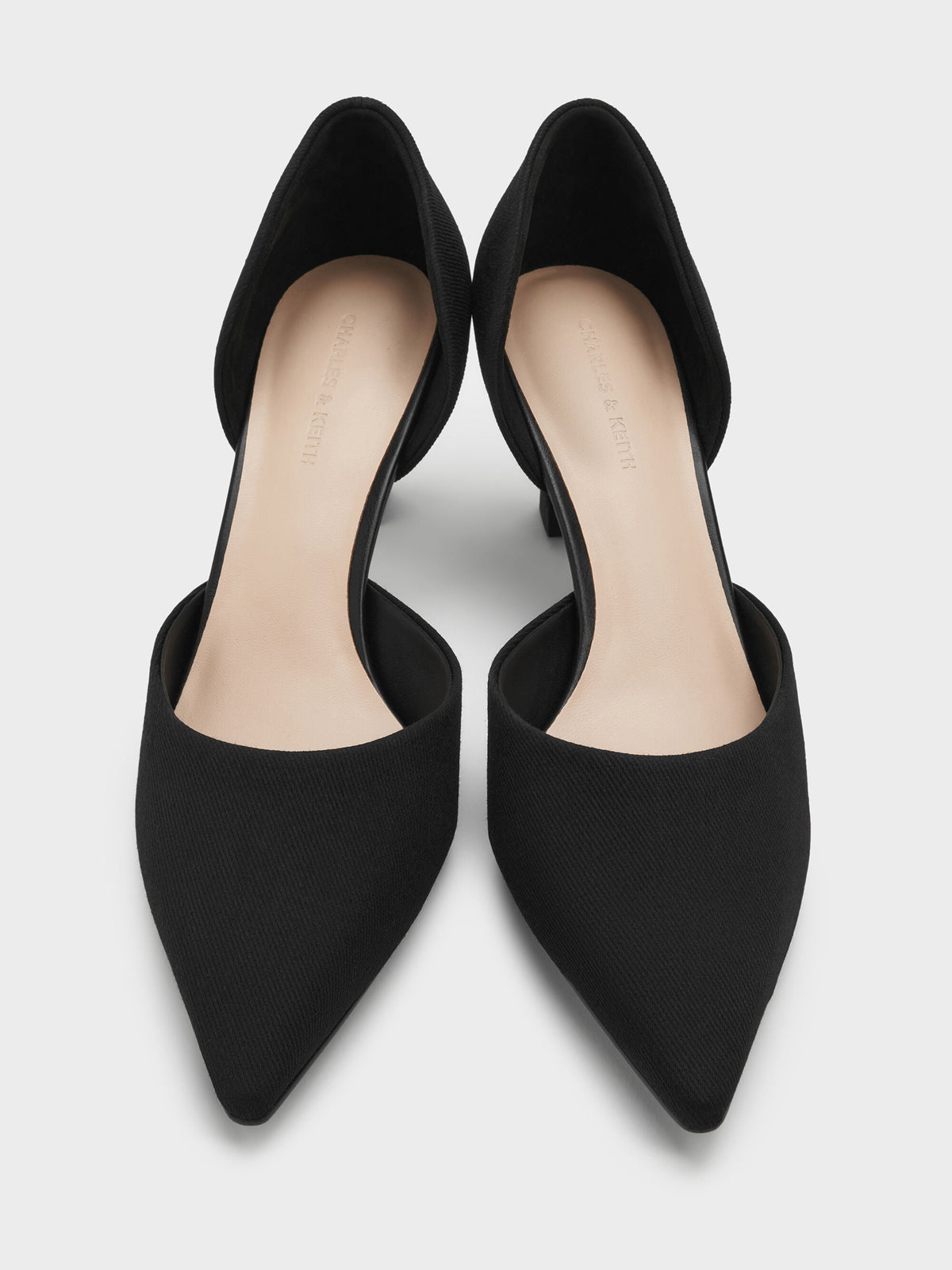 CHARLES & KEITH Best Seller | Kerra Twill Pointed D'Orsay Pumps - Black Textured