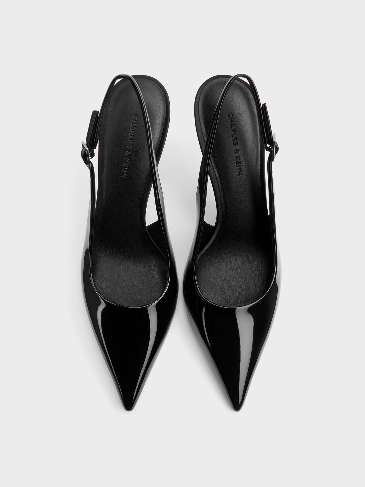 CHARLES & KEITH Essential | Patent Pointed Slingback Pumps - Black Patent
