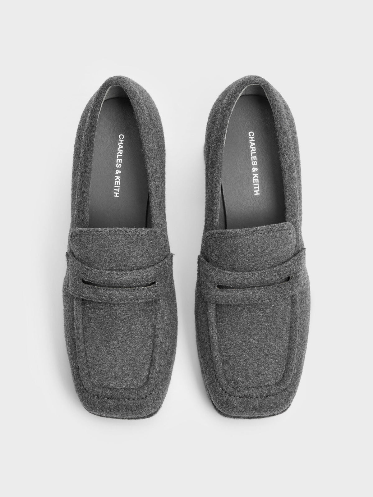 CHARLES & KEITH Trending | Felt Platform Penny Loafer Pumps - Grey