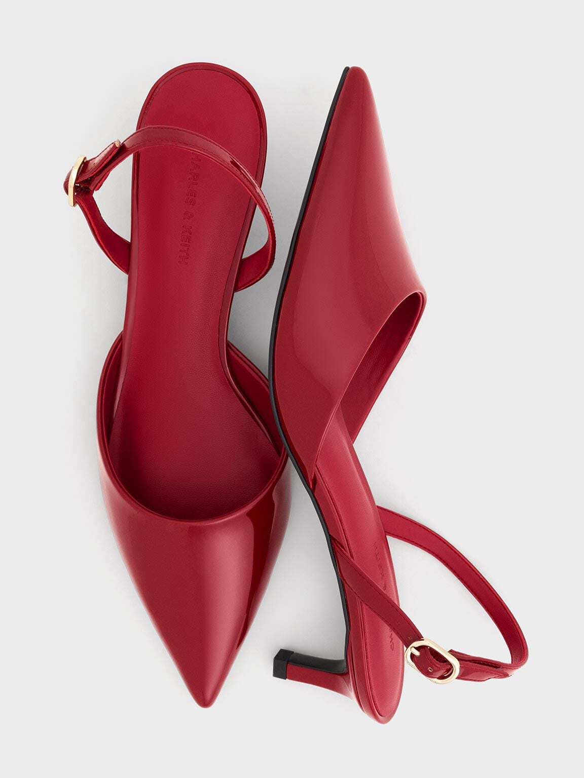CHARLES & KEITH Top Pick | Patent Pointed Slingback Kitten Heels - Red