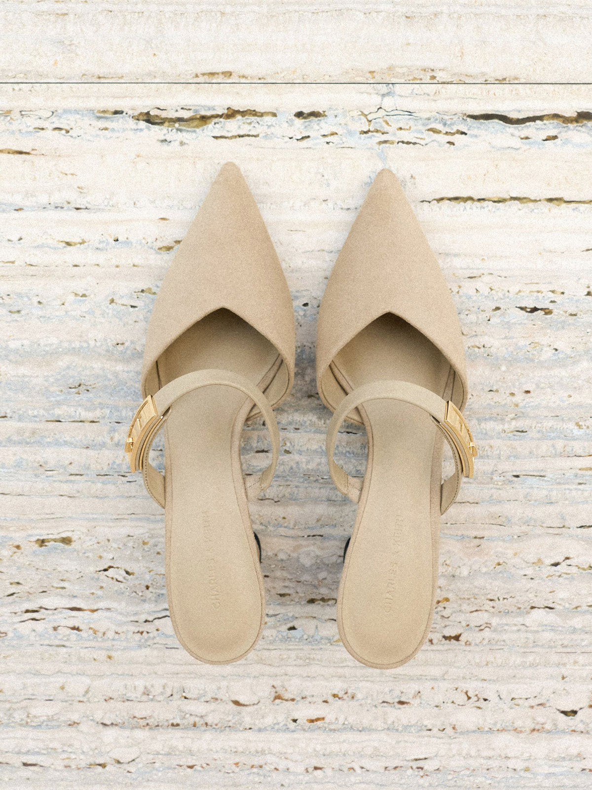 CHARLES & KEITH Exclusive | Lando Faux Suede Heeled Mules - Beige
