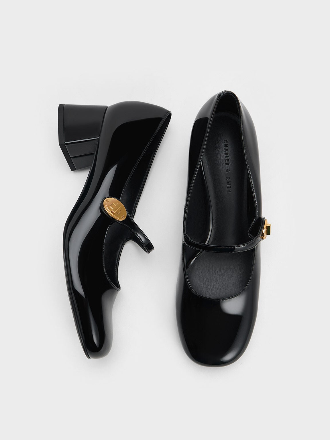 CHARLES & KEITH Essential | Hettie Patent Mary Jane Pumps - Black Patent